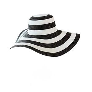 Vince Camuto Wide Brim Floppy Hat Black White Stripe Beach Hat Vacation Sun NEW